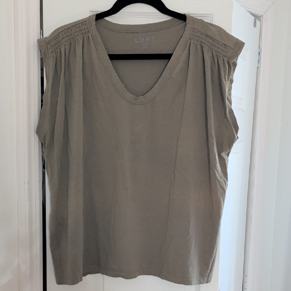 LOFT Smocked Should Muscle Tee Army Green
